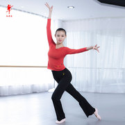 红舞鞋薄棉氨双V宽领长袖上衣芭蕾女成人练功舞蹈服上衣瑜伽训练