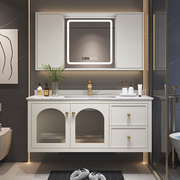 美式橡木风水镜浴室柜推拉隐藏式智能，镜柜岩板洗脸盆洗手盆柜组合