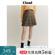 Eland衣恋半身裙女美拉德经典格纹A字裙百褶裙子春季