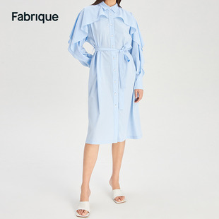 Fabrique荷叶边长袖腰带斗篷衬衫连衣裙女Sofia 设计师Juan Daels