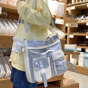 帆布包女单肩小清新日系韩版大学生手提拎书袋，大容量上课斜挎包潮