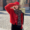 CLOUDSEASON周也同款开衫红色针织上衣女秋冬高级感修身显瘦