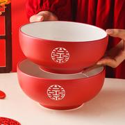 中式婚庆大号碗陶瓷红色碗喜碗喜筷哑光大面碗家用结婚品陪嫁礼盒