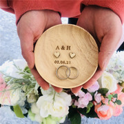 定制logo婚礼戒指盒仿古结婚戒指，架个性订婚戒指，盒木制结婚戒指架