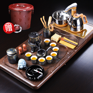唐丰陶瓷茶具套装家用现代简约自动电热炉，一体茶盘懒人石磨泡茶a