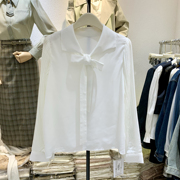 欧洲站白衬衫女长袖春秋冬季2024设计感小众系带雪纺上衣洋气