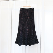 外贸英国单R~半身裙设计感小众轻熟气质鱼尾裙长款黑色蕾丝包臀裙