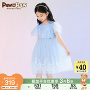 PawinPaw卡通小熊童装2024年夏季女童公主风网纱拼色连衣裙