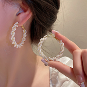高级轻奢气质圆圈珍珠耳环2023年潮耳圈女耳扣小众设计感耳饰