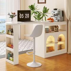 奶油风吧台桌家用实木现代酒柜隔断柜一体客厅餐柜可伸缩中岛台