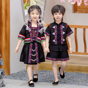 哈尼族舞蹈演出服儿 童汉服民族风傣族苗族服饰幼儿园六一表演服
