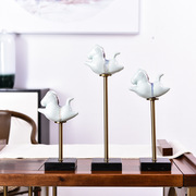 新中式工艺品 三件套陶瓷桌面马摆件 创意家居客厅装饰品人物电镀