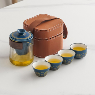 玻璃旅行茶具便携式防烫快客杯单人户外旅游茶壶功夫茶杯喝茶装备