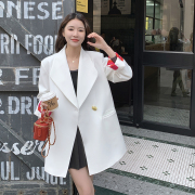 白色西装外套高端中长款韩版休闲宽松显瘦设计感中长款西服上衣女