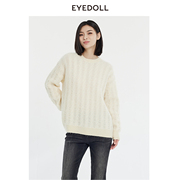 EYEDOLL商场同款23冬季基础通勤圆领短款米色针织套头衫