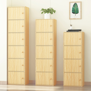多层书柜书架带门实木色简易置物柜收纳柜简约现代墙角柜子储物柜