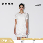 bebe春夏系列女士短款圆领字母直筒短袖针织连衣裙230904