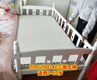 高档欧式婴儿床白色实木拼接床加宽床大人男孩女孩儿童床带护栏延