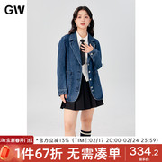 GW大码女装学院风西装领气质减龄牛仔外套2024春季微胖mm上衣