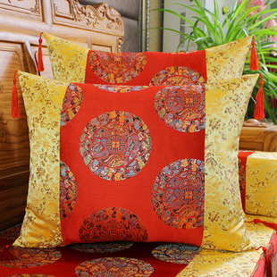 新中式实木红木沙发中国风，古典绸缎仿古靠垫，抱枕靠枕腰枕办公腰靠
