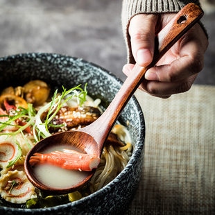 日式拉面汤勺碗勺木勺子长柄，吃饭用大汤面勺调羹，勺家用喝汤勺碗勺