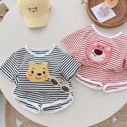ins韩版婴儿衣服夏装男女宝宝，夏季小熊套装分体2件套婴幼儿棉质薄