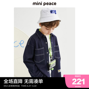 minipeace太平鸟童装牛仔，蓝儿童衬衫春秋，款男童牛仔衬衫夹克外套