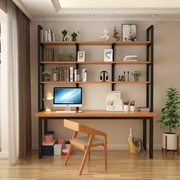 实木书桌书架组合家用省空间，简约学生写字台式双人电脑桌上置物架
