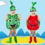 儿童节水果蔬菜演出服红西瓜，环保时装衣服儿童，手工亲子走秀