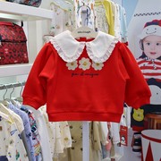 allolugh韩版童装阿路和如2023冬款女童红色，加绒t恤卫衣986