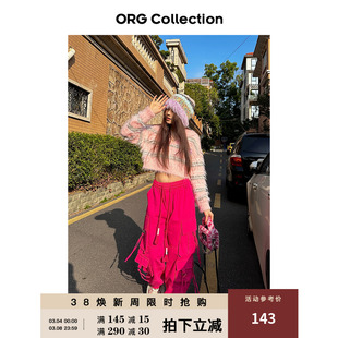 ORG Collection美式工装裤玫红色宽松跳舞街舞长裤阔腿飘带裤子女