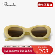 Shawnlee复古时尚猫眼墨镜女椭圆欧美小框太阳镜海边防晒潮流眼镜