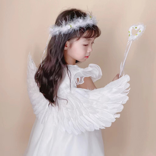 精灵天使翅膀女童背饰儿童万圣节cos白色羽毛，仙女道具小配饰装饰