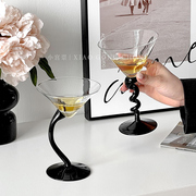 创意小众设计酷黑高脚杯香槟，杯鸡尾酒杯ins高颜值马天尼杯玻璃杯