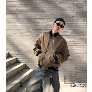 MRDONG韩国男装螺纹立领工装设计师高档棉质潮流插袋夹克外套