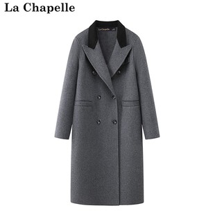 拉夏贝尔lachapelle秋冬撞色领双面呢大衣女中长款西装大衣外套