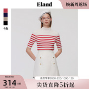 eland衣恋针织t恤衫女条纹修身七分袖针织衫，气质甜美风春秋打底衫