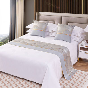 床旗床尾巾酒店床上用品纯色，轻奢高端宾馆床尾，毯床盖中式民宿搭巾