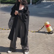 韩风chic胖mm纯色宽松大码女装，单排扣蝙蝠袖中长款长袖风衣外套薄