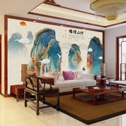 新中式山水画壁纸壁布祥云仙鹤寺庙墙纸沙发茶台背景墙布国潮壁画
