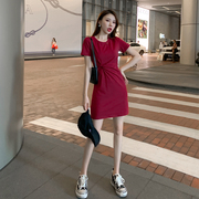 法式小个子连衣裙女夏2024韩版短袖休闲裙子遮肚子显瘦小黑裙