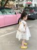女童春装裙子套装2023儿童宝宝，针织镂空马甲纯白长袖连衣裙两件套