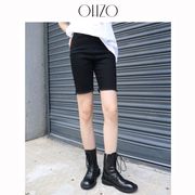 ohzo高腰直筒牛仔五分裤女夏季薄款短裤显瘦黑色骑行单车紧身裤