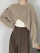 秋季针织披肩女短款蝙蝠袖，上衣外搭设计感慵懒风长袖套头毛衣罩衫