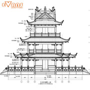 望江阁建筑施工图CAD电子版 中式仿古斗拱三重檐歇山顶混凝土结构