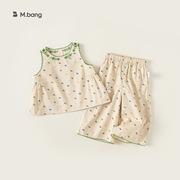 夏季女童套装田园风两件套儿童绣花马甲+七分裤xt24115