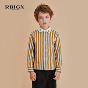 RBIGX瑞比克童装秋季设计感男童娃娃领设计感条纹撞色长袖衬衫