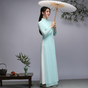 正宗越南奥黛旗袍茶艺师，服中国风年轻修身显瘦日常文艺雪纺连衣裙