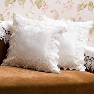 白色玫瑰蕾丝花边提花贡缎，布方形(布方形)欧式现代沙发抱枕靠垫靠枕可拆洗