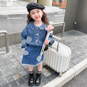 女童春季2024韩版牛仔套装，裙网红女宝宝时髦春秋裙子两件套潮